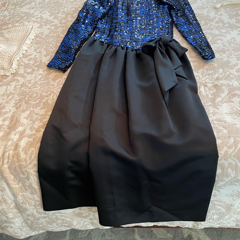 Cachet Black and Blue Sequin Gown circa 1989